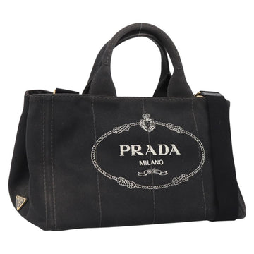 PRADA Canapa MM Hand Bag Canvas 2way Black Gold Tone Auth ep15718