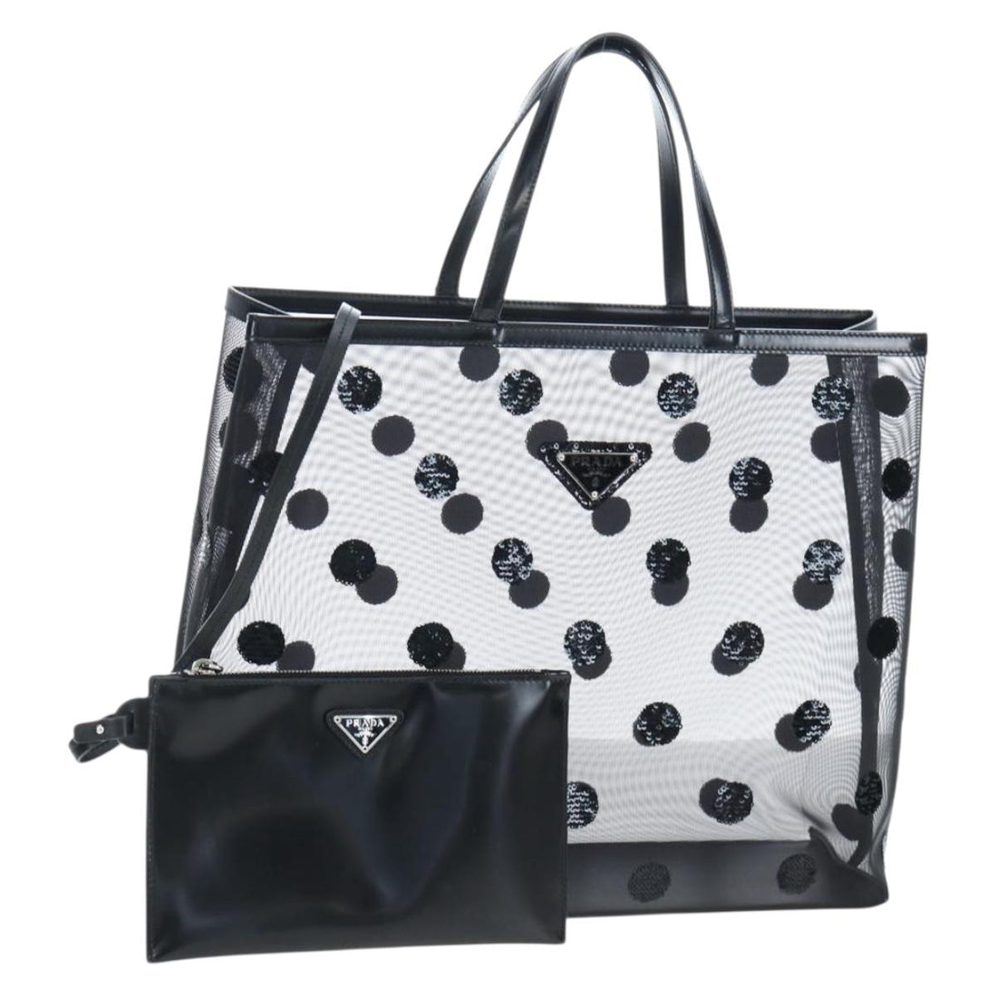 PRADA Polka Dots Tote Bag Mesh Black Auth BA14815M