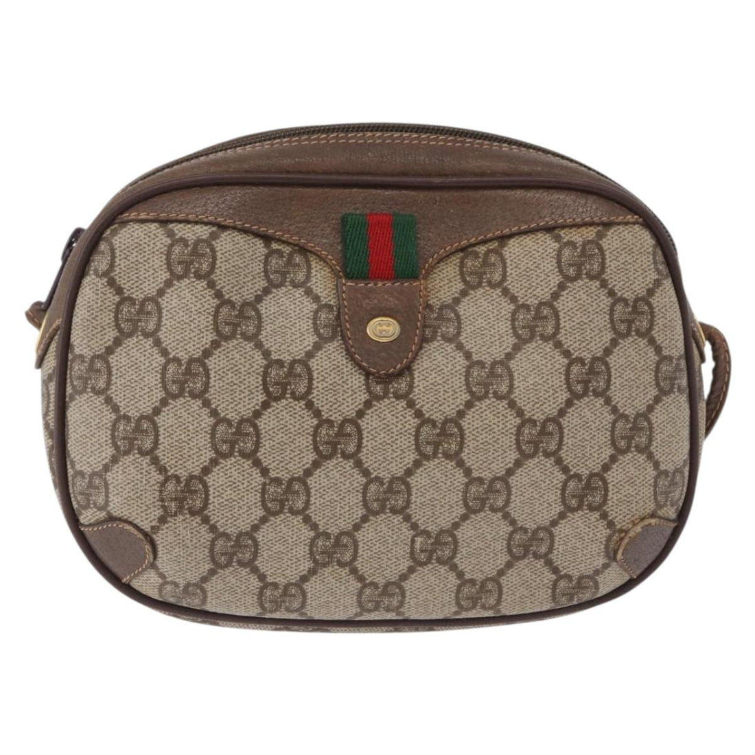 GUCCI GG Supreme Web Sherry Line Bag PVC Beige Gold 156 02 066 Auth BA15124