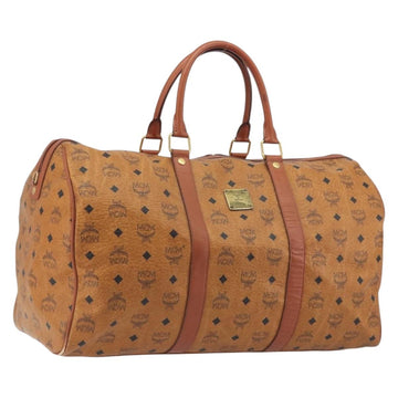 MCM Vicetos Boston Bag PVC Leather Brown Gold Tone Auth gh2312