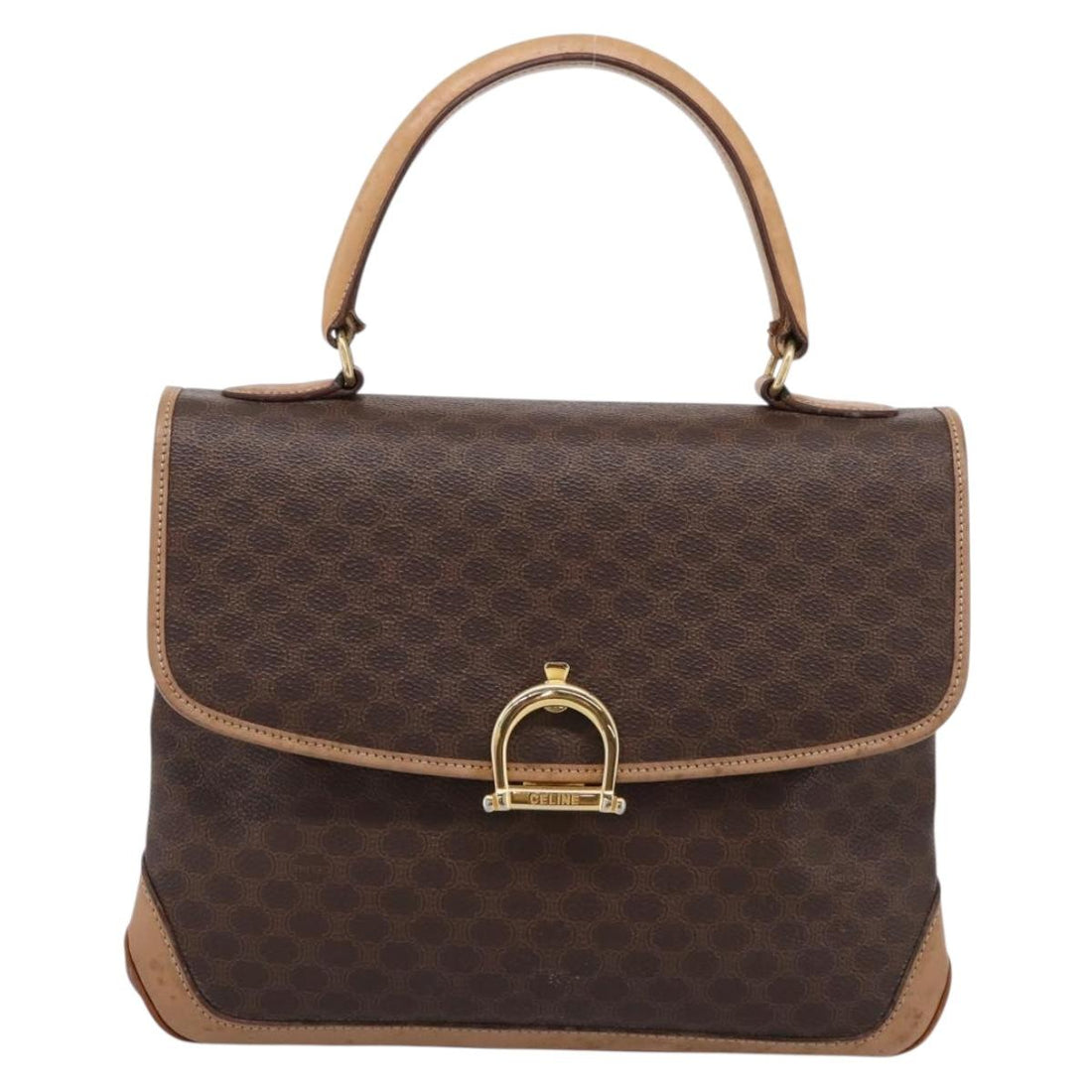 CELINE Macadam Hand Bag PVC Leather Brown Gold Tone Auth 196416