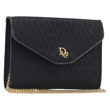 Christian Dior Honeycomb Canvas Chain Shoulder Bag Black Gold Tone