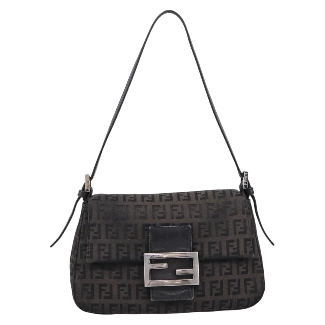 FENDI Zucchino Canvas Mamma Baguette Bag Black Silver 8BR180 Auth ep15723A