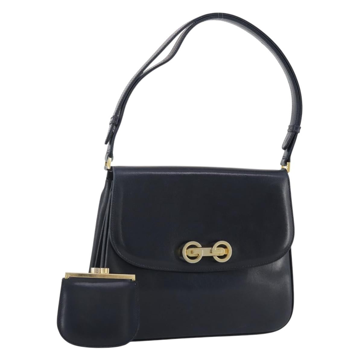 Gucci Shoulder Bag Leather Navy Gold