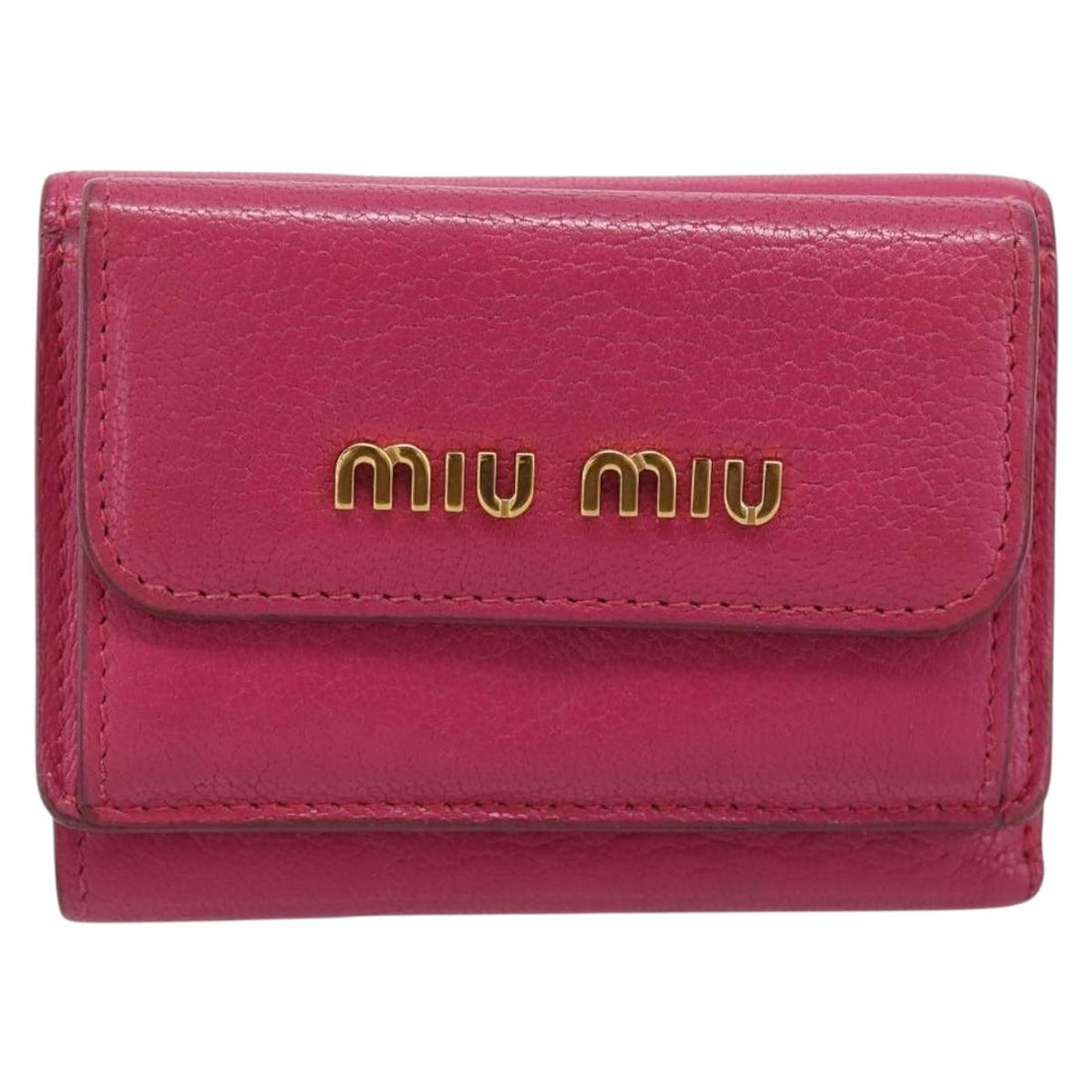 Miu Miu Compact Wallet Leather Pink Gold Auth 198809A