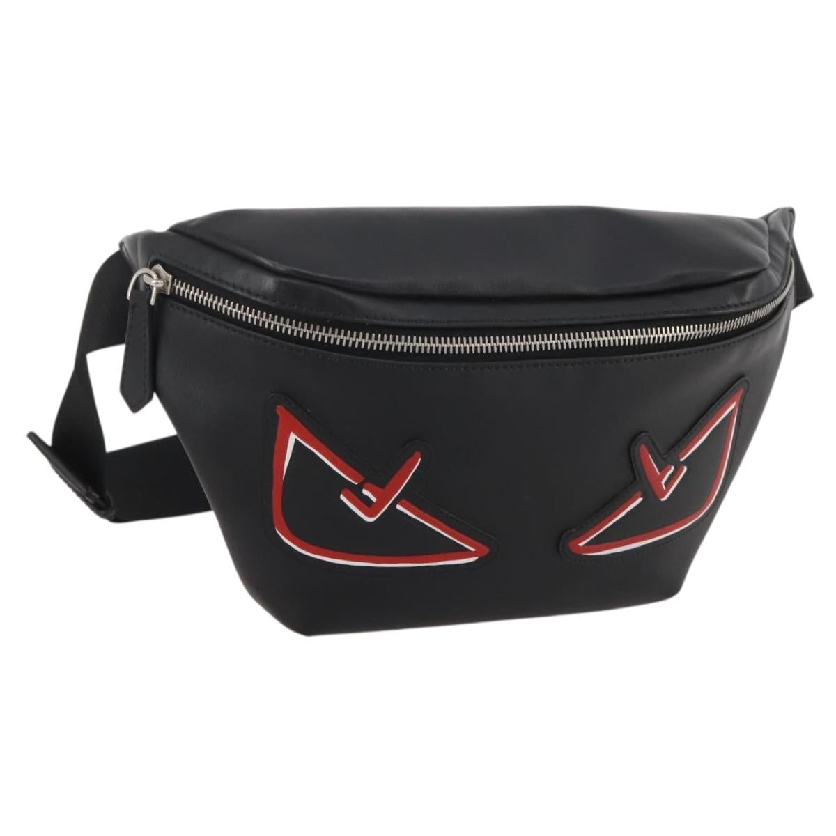 Fendi Bugseye Body Bag Leather Black Silver