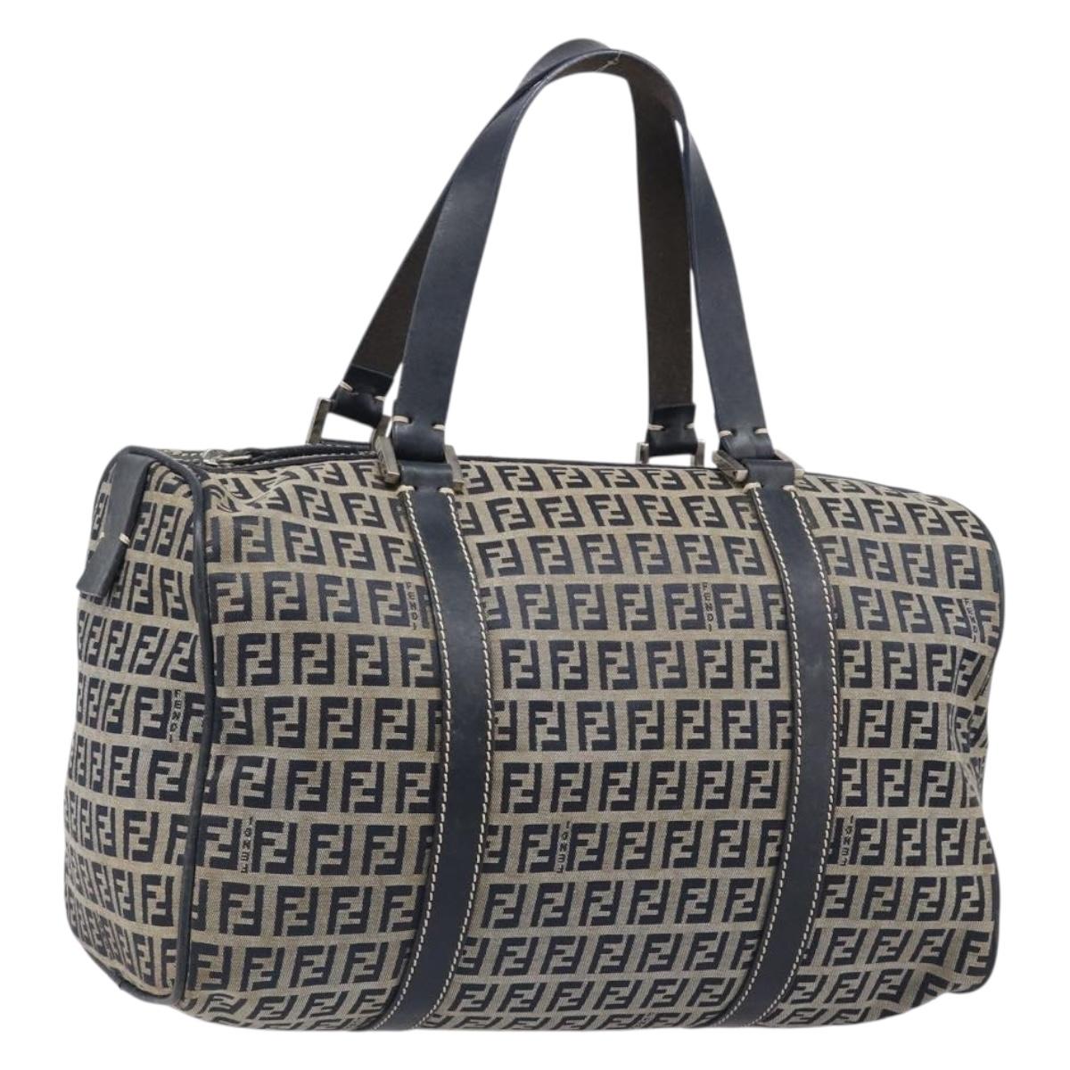 Fendi Zucchino Canvas Boston Bag Navy Silver