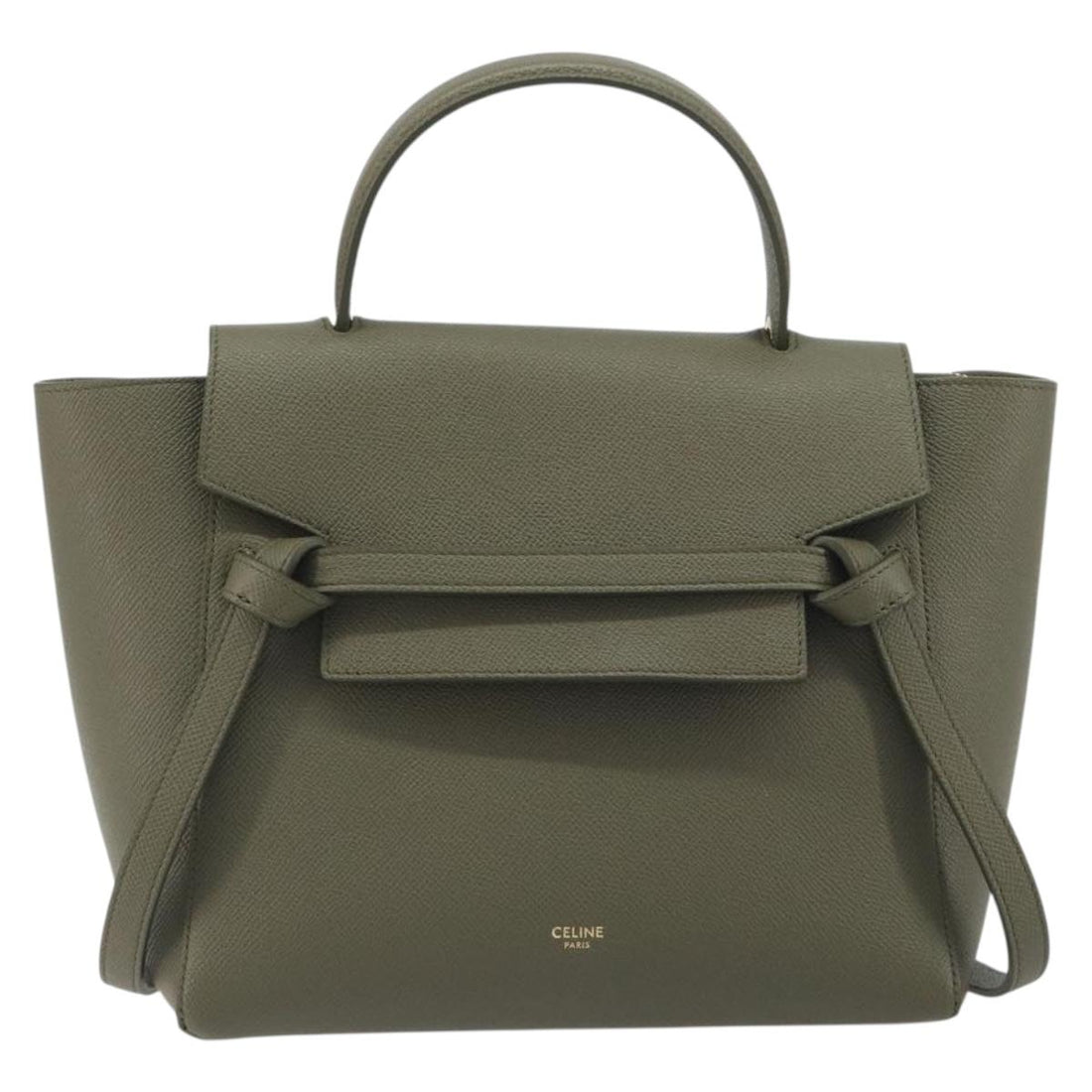 CELINE Belt Bag Leather Khaki Gold Tone Auth BA14799M
