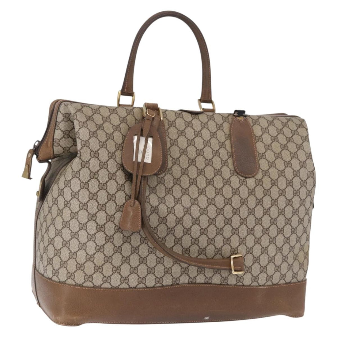 GUCCI GG Supreme Boston Bag PVC Beige Gold Auth 191087