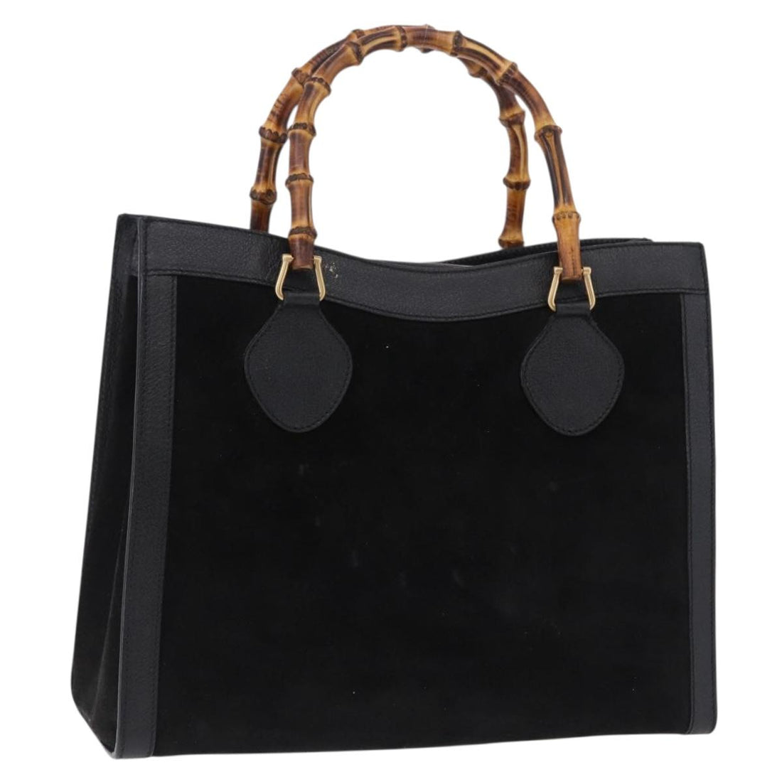 GUCCI Bamboo Hand Bag Suede Black Gold Tone 002 1186 0260 Auth ep15693