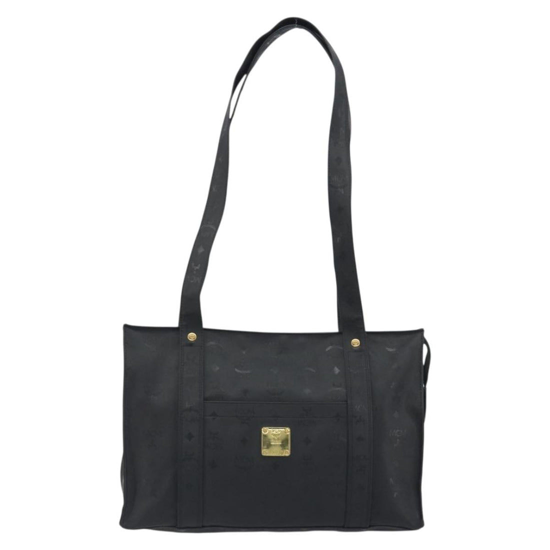 MCM Vicetos Tote Bag PVC Leather Black Gold Tone Auth BA14872
