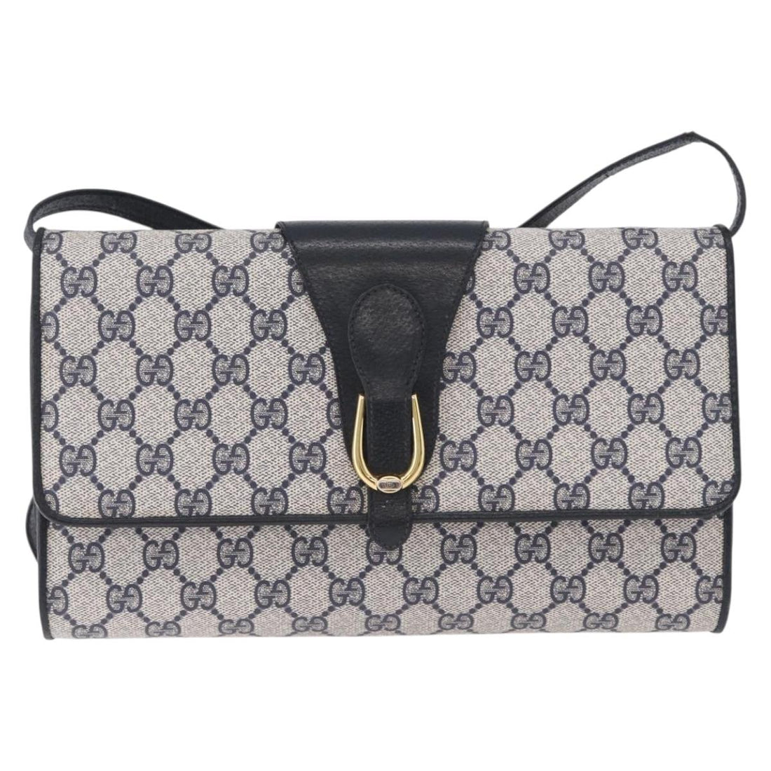 GUCCI GG Supreme Shoulder Bag PVC Leather Navy Gold Tone 904 02 050 Auth 198361