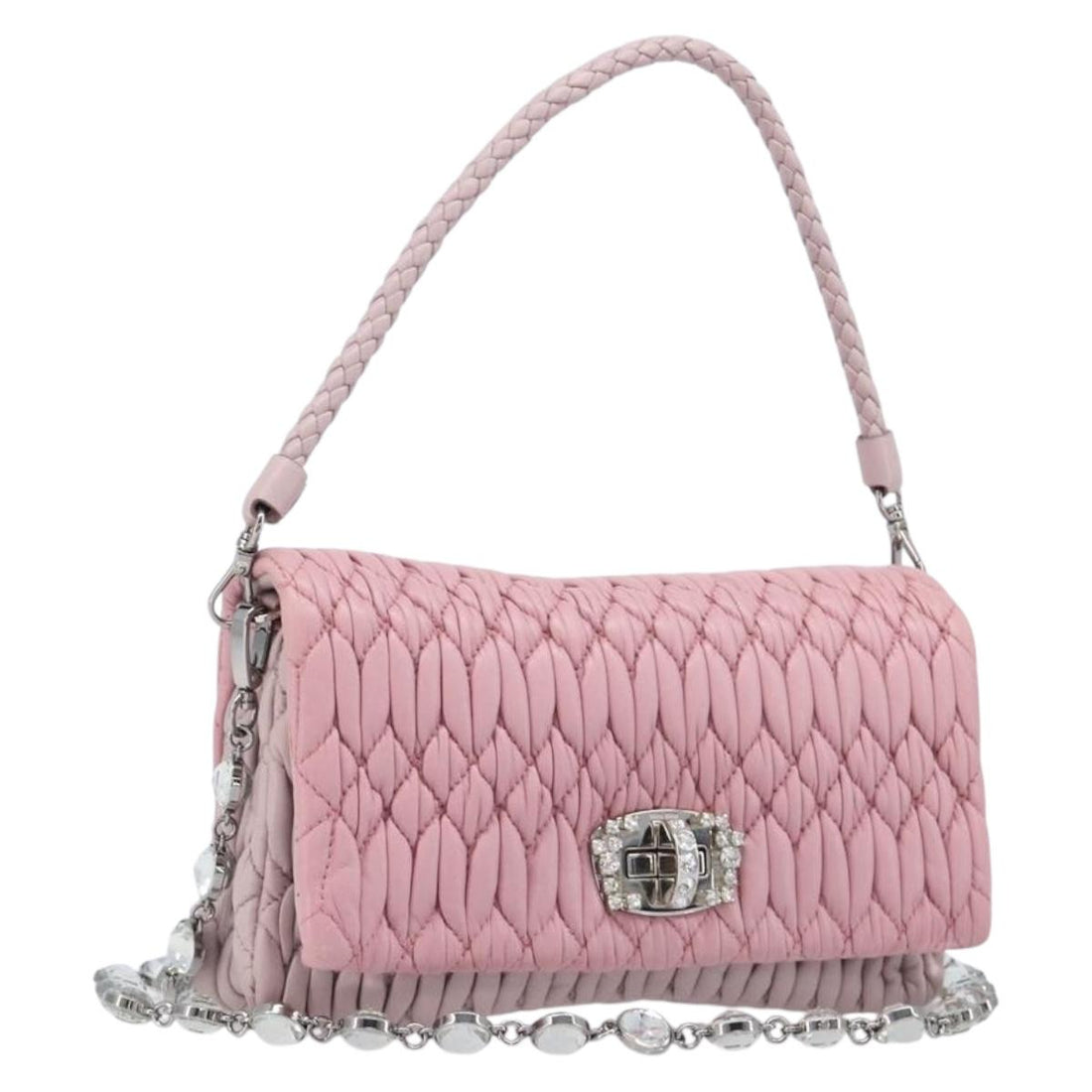 Miu Miu Chain Shoulder Bag Leather 2way Pink Silver