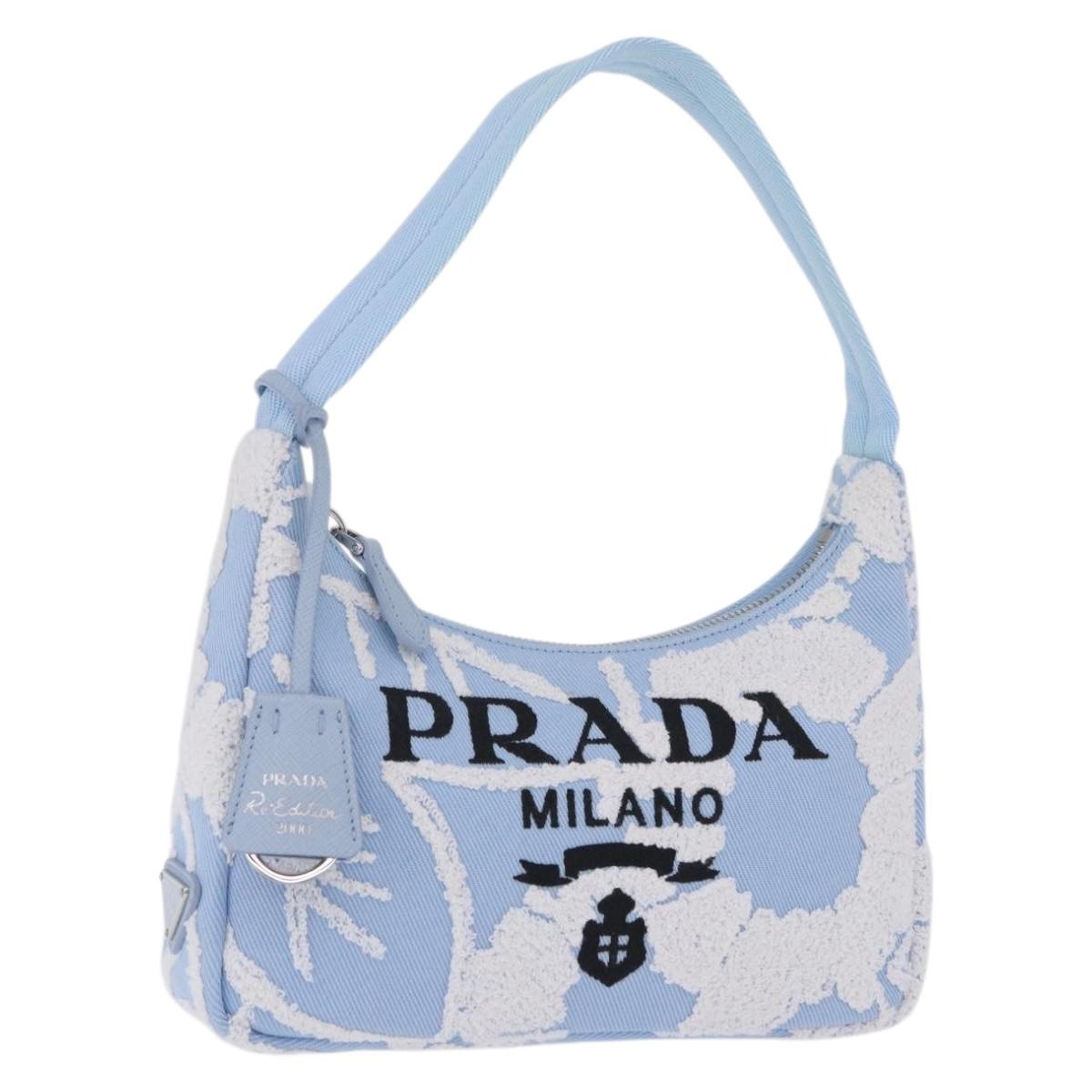Prada Handbag Canvas Blue Silver