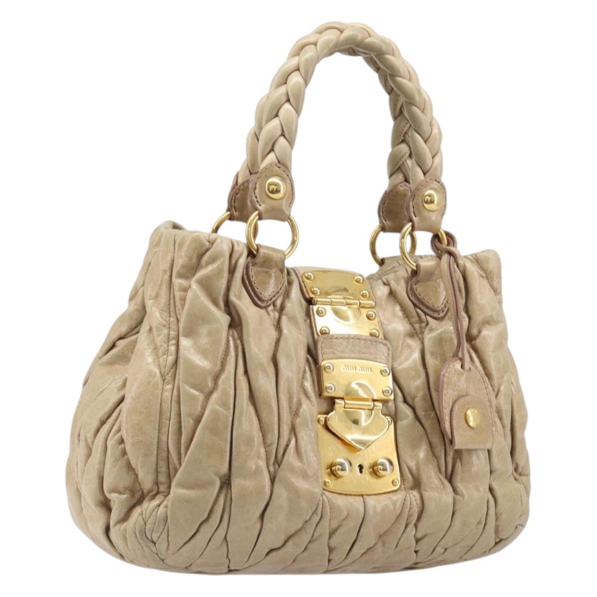 Miu Miu Matelasse Handbag Leather Beige Gold