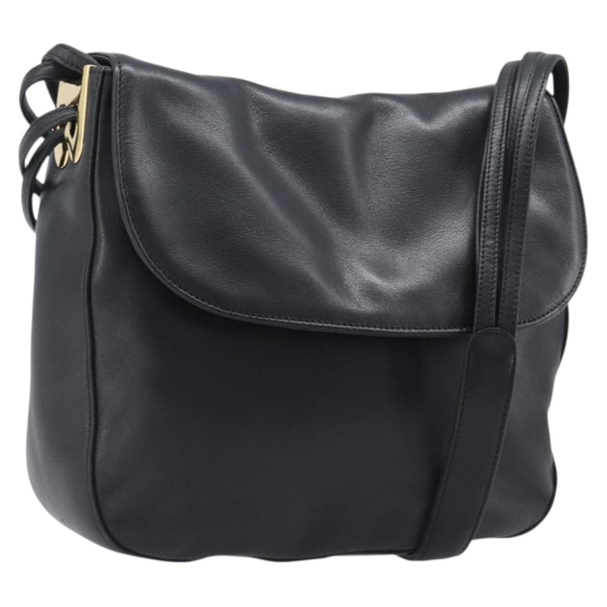 Bally Shoulder Bag Leather Black Gold