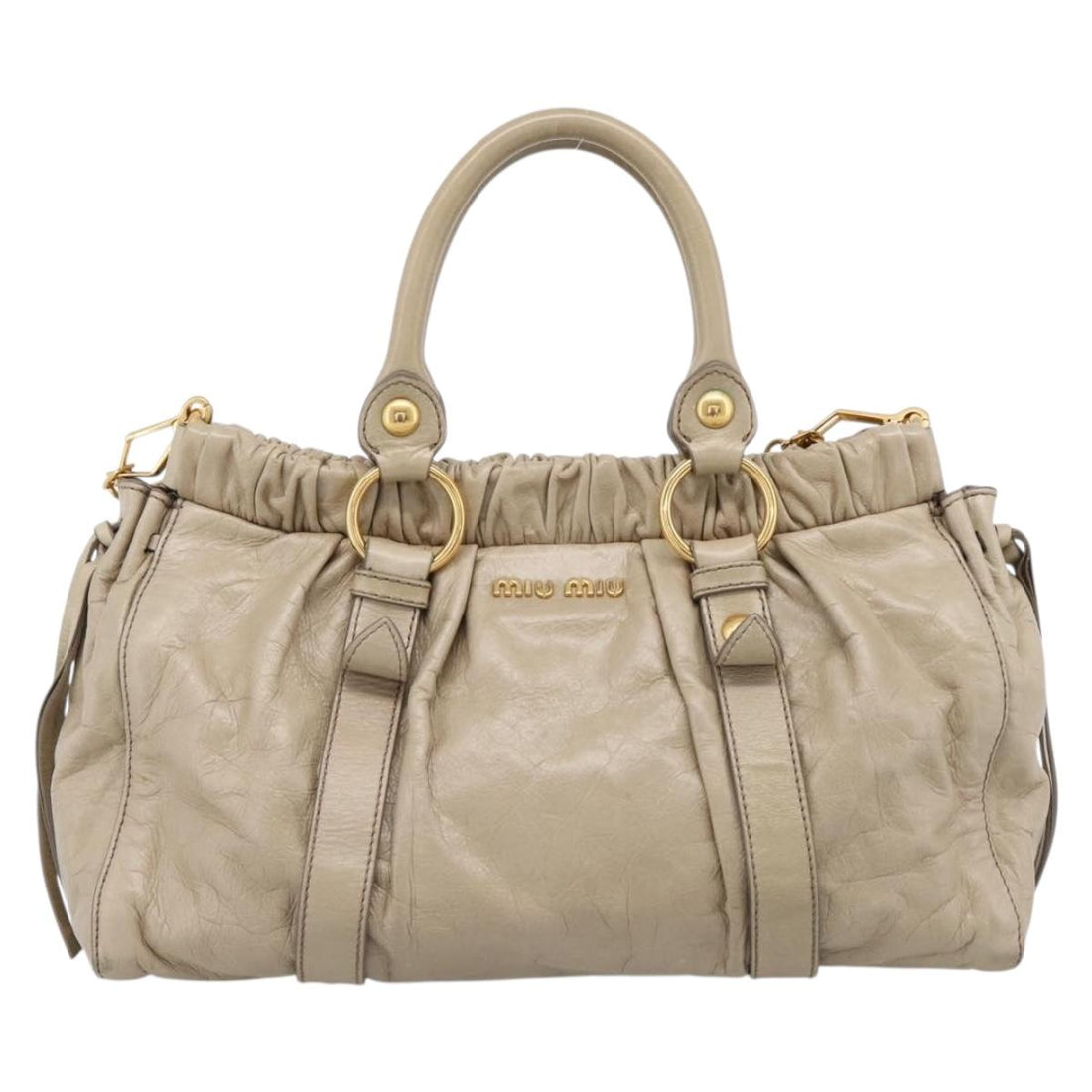 Miu Miu Hand Bag Leather 2way Beige Gold RT0383 Auth am12392V