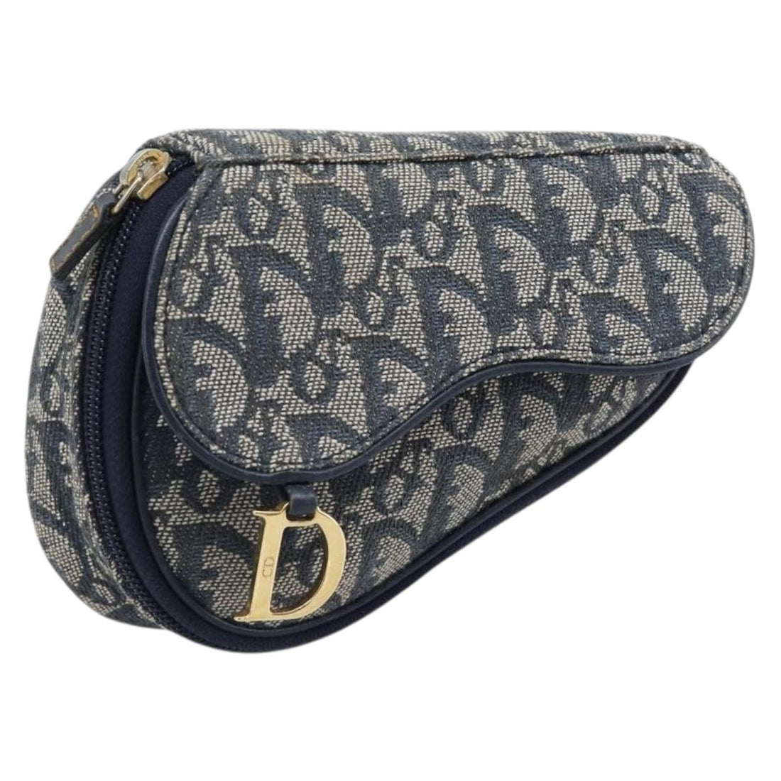 Christian Dior Trotter Canvas Saddle Pouch Navy Gold Tone