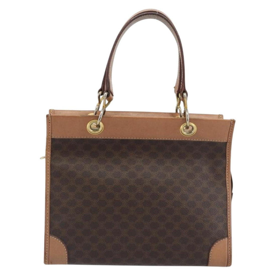 CELINE Macadam Canvas Hand Bag PVC Leather Brown Gold Auth am12382A