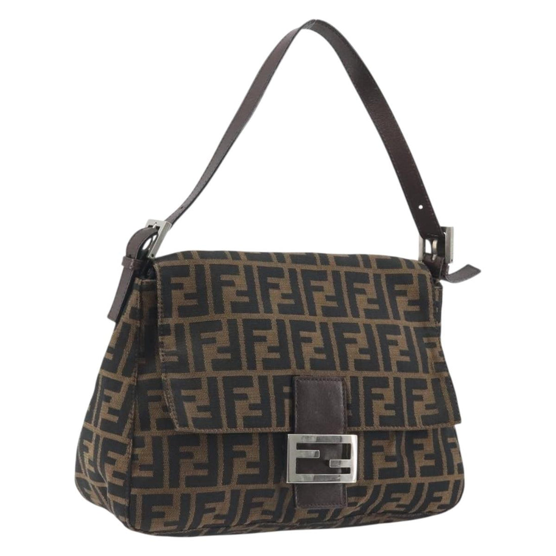 FENDI Zucca Canvas Mamma Baguette Shoulder Bag Brown Black Auth 196636M