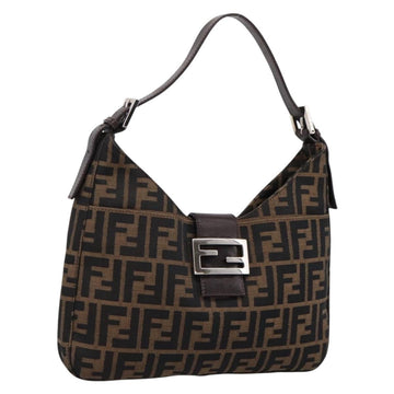 FENDI Zucca Canvas Mamma Baguette Shoulder Bag Brown Black Auth 198708V