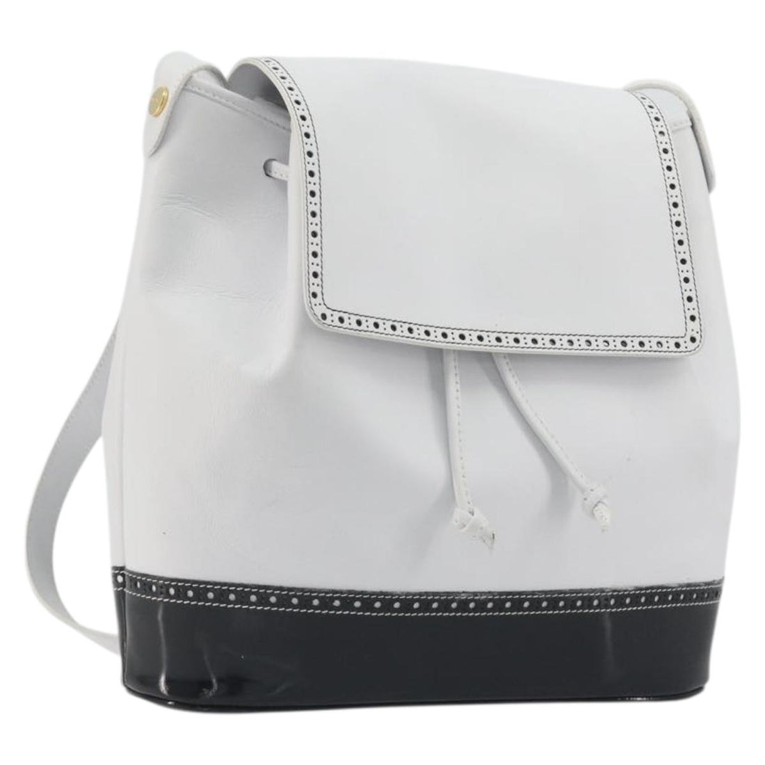 Salvatore Ferragamo Backpack Leather White Gold Auth 197455