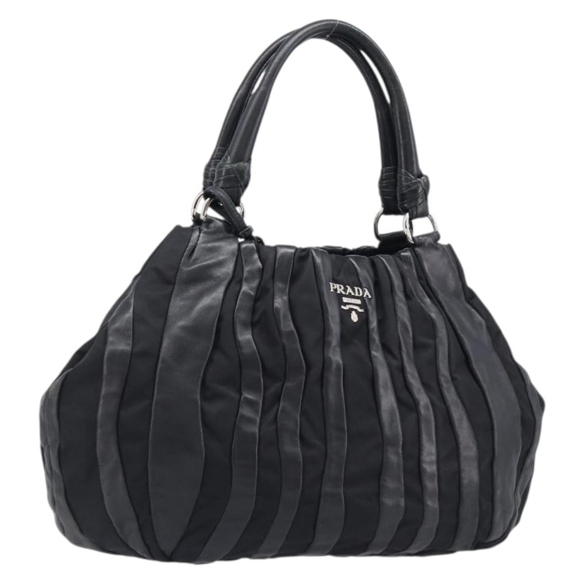 Prada Crimson Handbag Leather Black Silver