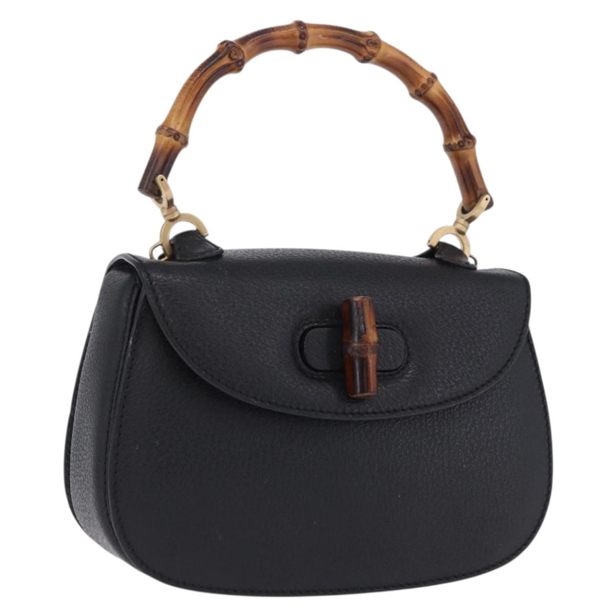 Gucci Bamboo Handbag Leather Black Gold (Grade BC)