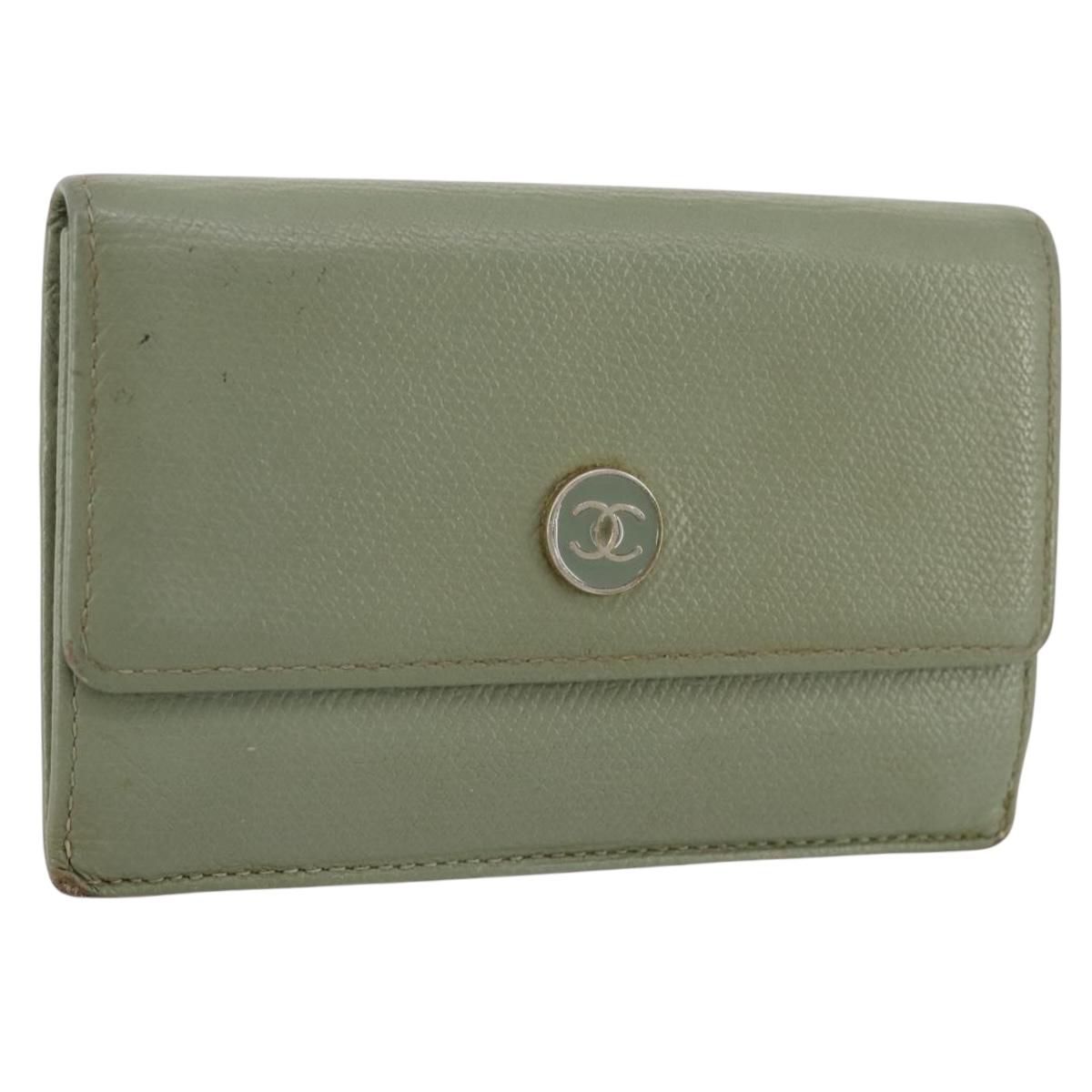 Chanel Card Case Leather Green Gold CC