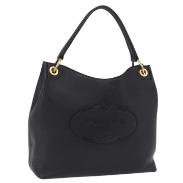 Prada Shoulder Bag Leather Black Gold Tone