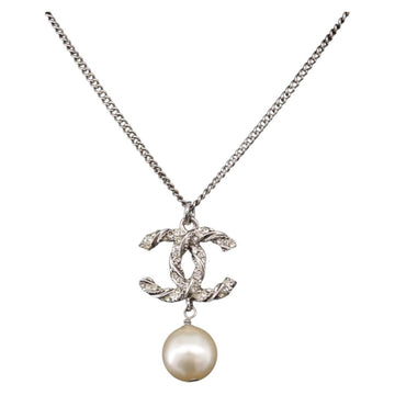 CHANEL COCO Mark Necklace Metal Silver CC Auth 198854V