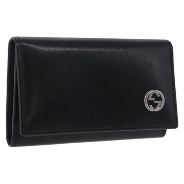 GUCCI Interlocking Key Case Leather Black Silver 115225 Auth am12352V