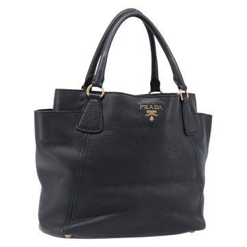 Prada Vitellolux Handbag Leather Black Gold