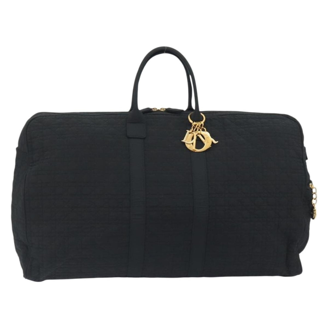 Christian Dior Canage Boston Bag Nylon Black Gold Auth 193370A