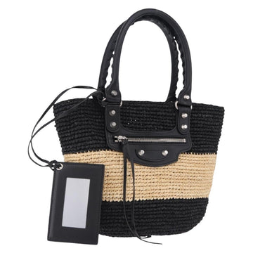 BALENCIAGA Pannier XS Hand Bag Raffia Black Silver 466498 Auth 196622A