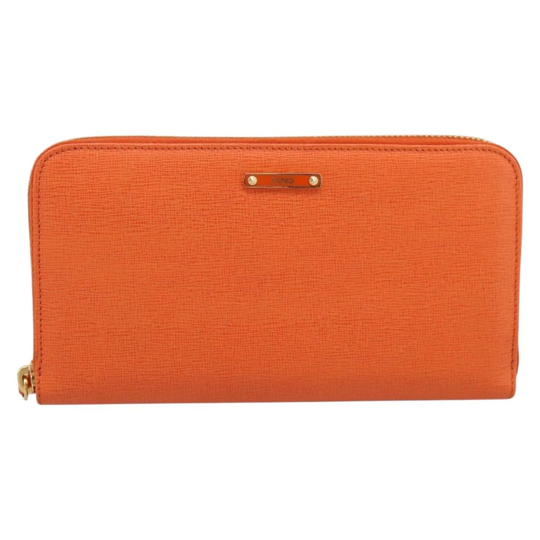 FENDI Long Wallet Leather Orange Silver Auth BA15216V