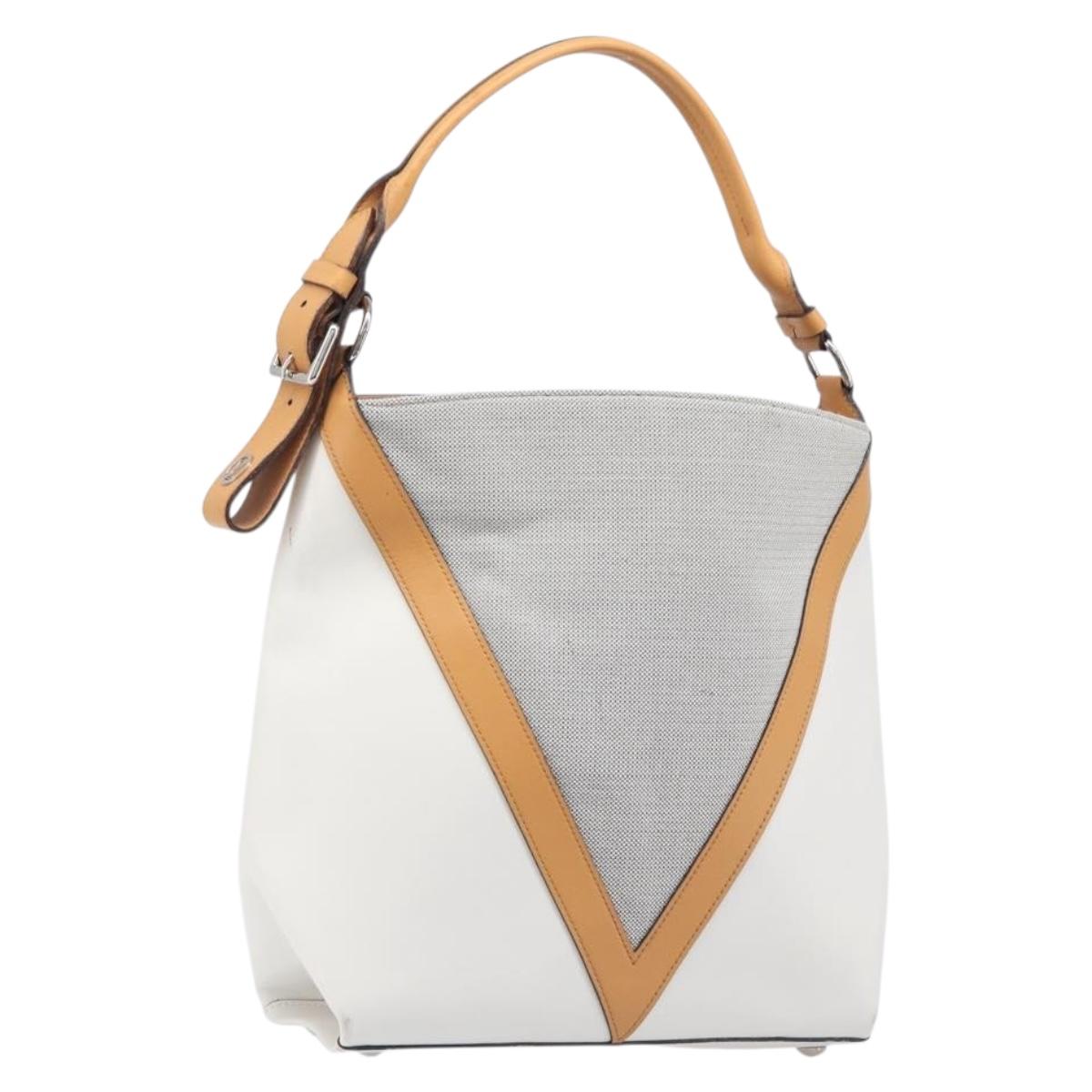 Louis Vuitton V Baguette GM Shoulder Bag Leather White Silver
