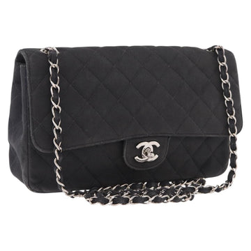 CHANEL Matelasse25 Chain Shoulder Bag Canvas Black Silver CC Auth 198742