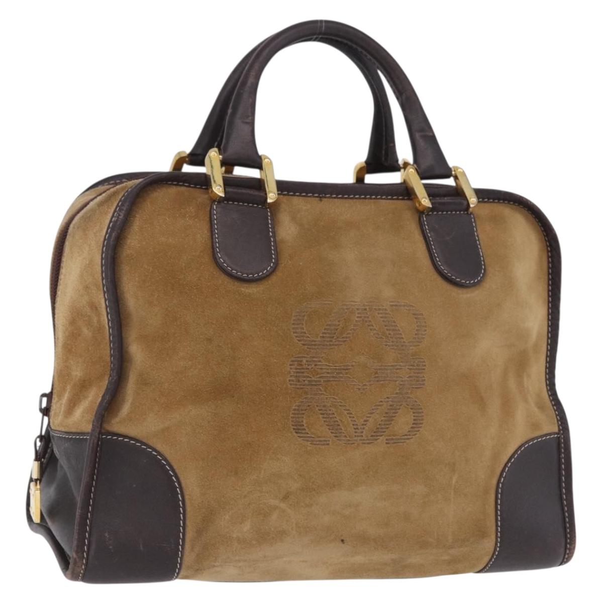 Loewe Amazona 32 Handbag Suede Beige Gold Tone
