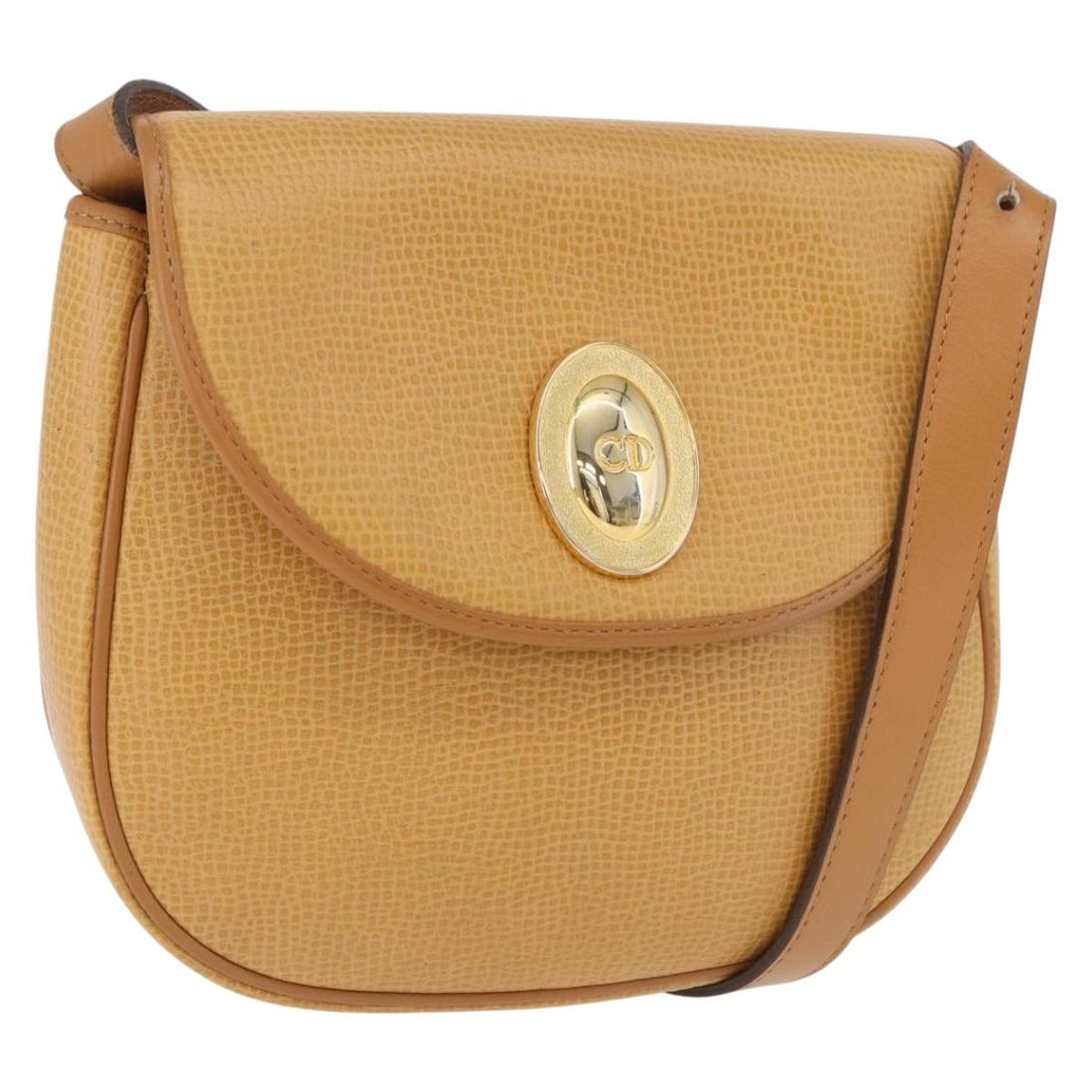 Christian Dior Shoulder Bag Leather Beige Gold