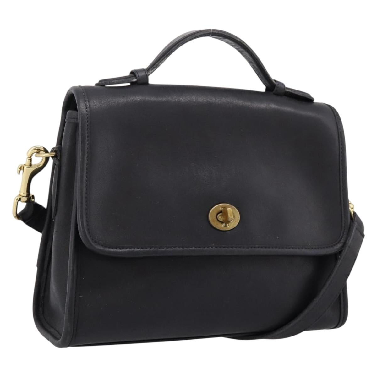 Coach Handbag Leather 2way Black Gold