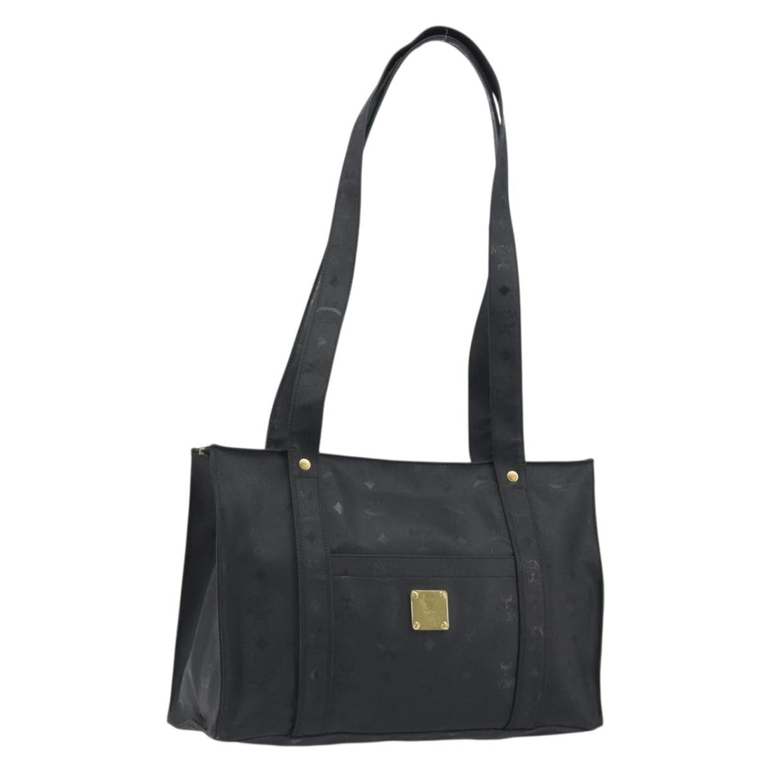 MCM Vicetos Tote Bag PVC Leather Black Gold Tone Auth BA14872