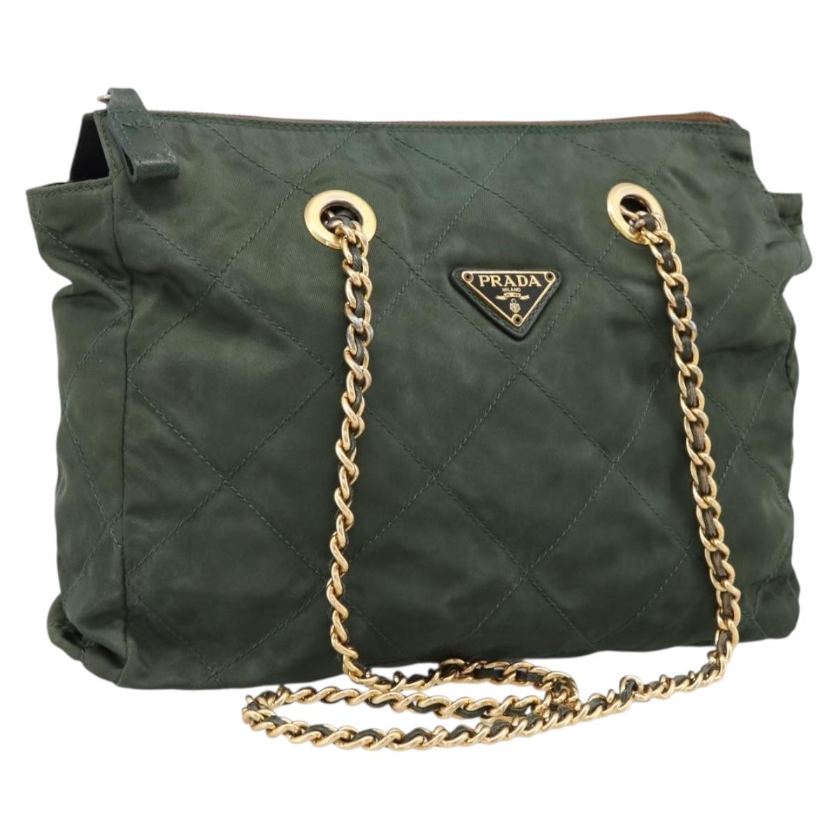 Prada Chain Shoulder Bag Nylon Khaki Gold