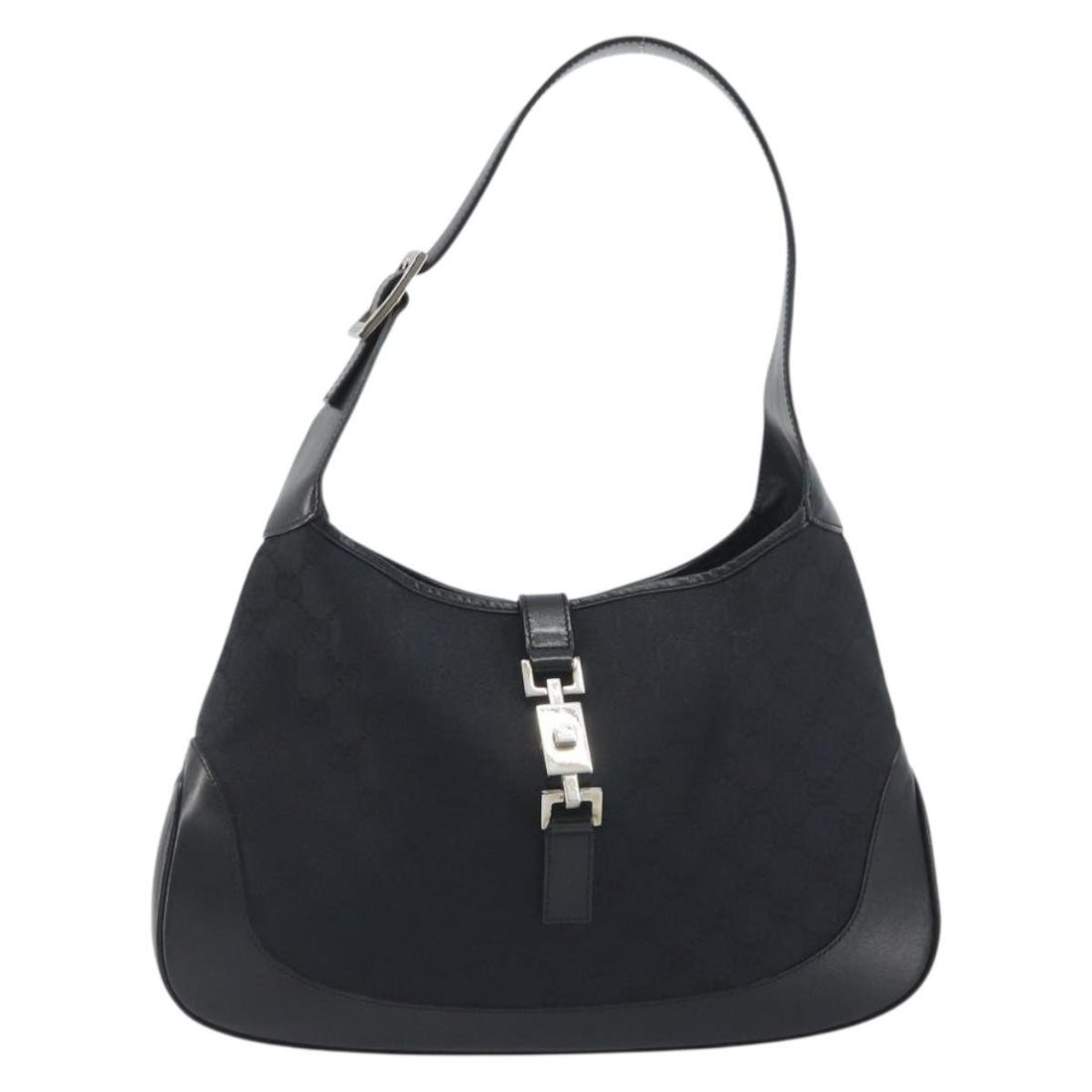 GUCCI GG Canvas Jackie Shoulder Bag Black Silver 001 3306 Auth 198620V