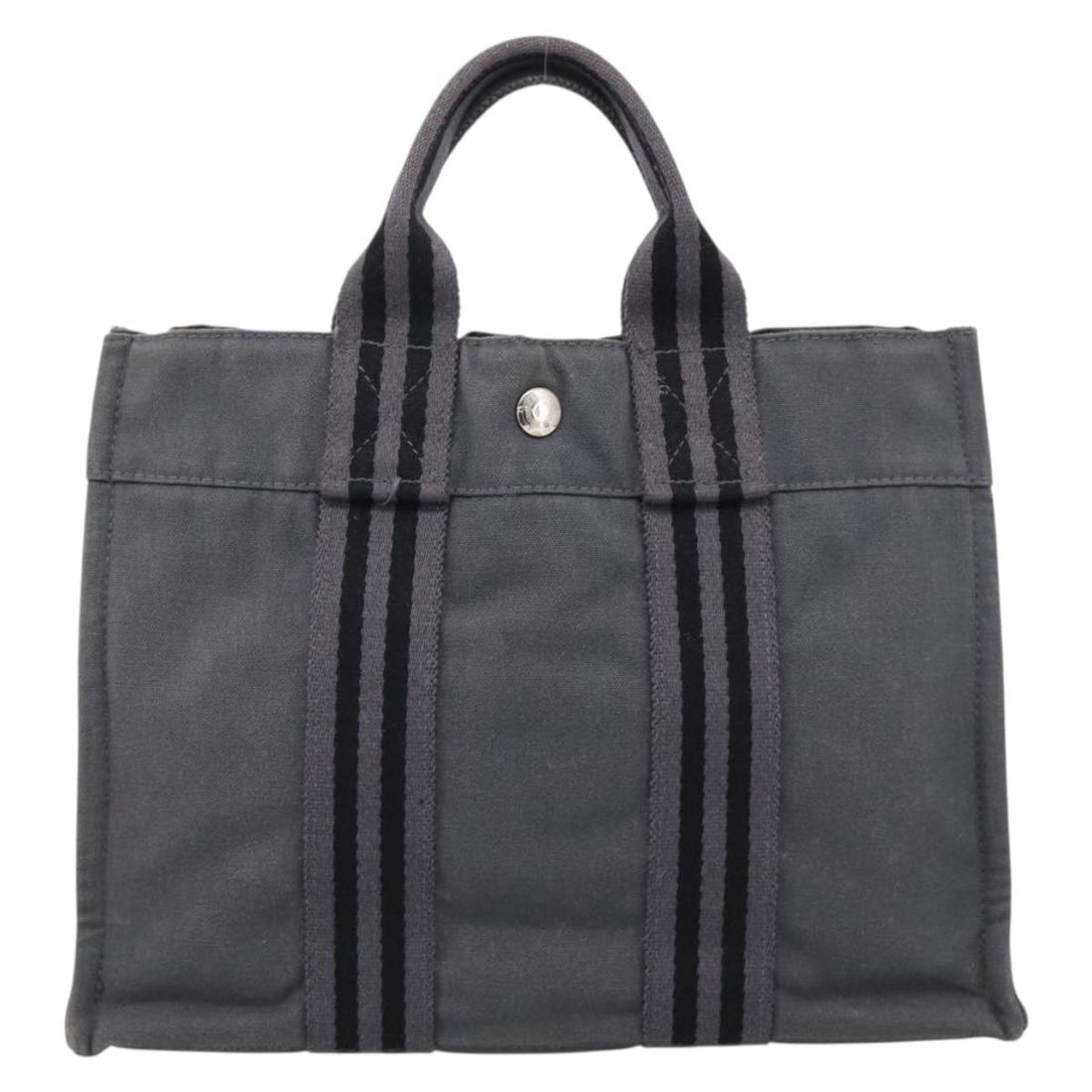 HERMES Fourre Tout PM Hand Bag cotton Gray Silver Auth BA15196