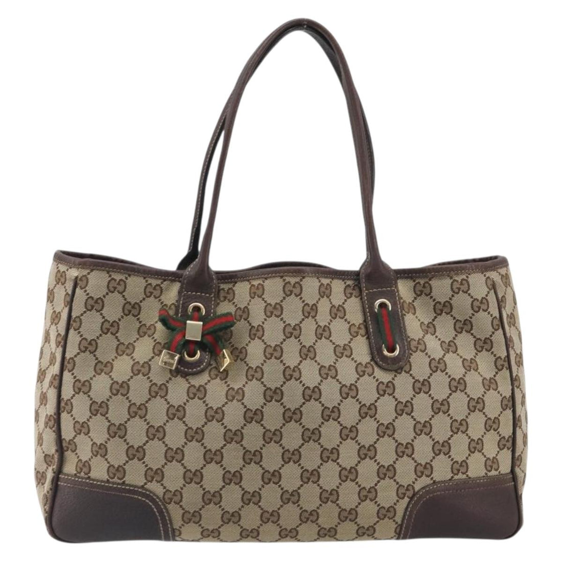 GUCCI GG Canvas Web Sherry Line Tote Bag Brown Gold 163805 Auth mr2841