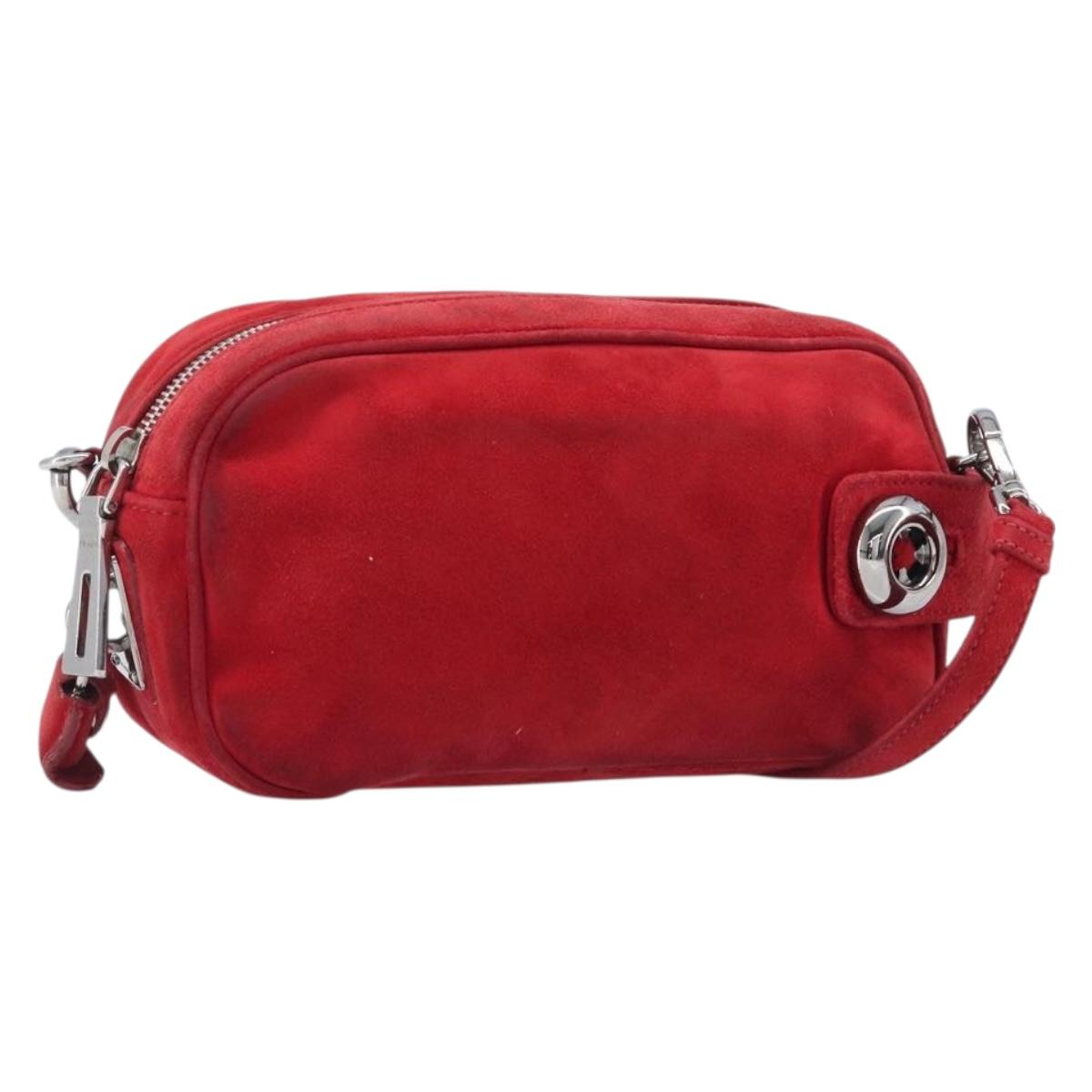Prada Shoulder Bag Suede Red Silver