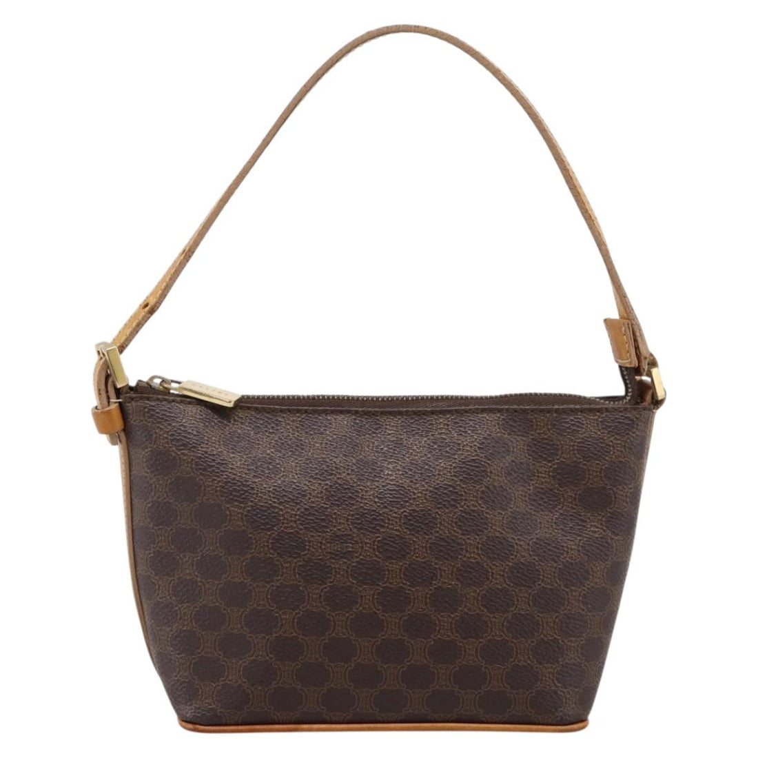 CELINE Macadam Canvas Pouch PVC Leather Brown Gold Auth mr2827