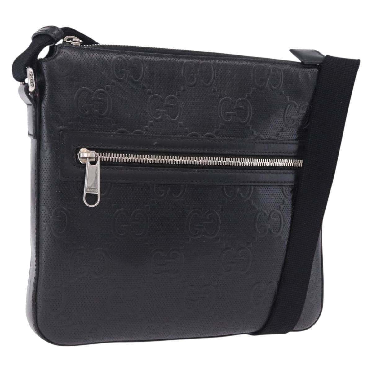 Gucci GG Emboss Shoulder Bag Leather Black Silver