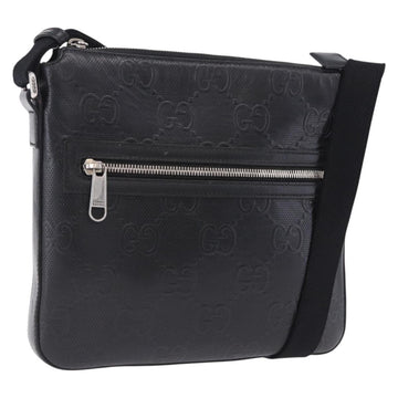 Gucci GG Emboss Shoulder Bag Leather Black Silver